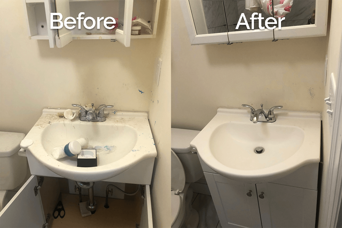 Bathroom Sink Vanity Cleaning Before & After in Collegeville Apartment